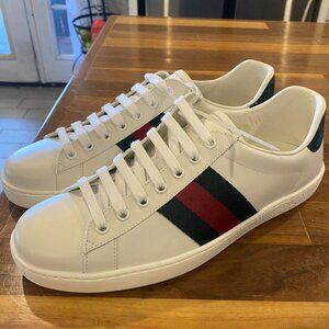 Gucci Ace Sneakers Men's Size US 11 White Leather Low Top Shoes Crocodile Skin